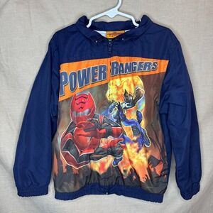 Vintage Power Rangers Jungle Fury Windbreaker Jacket Navy Blue Orange Kids